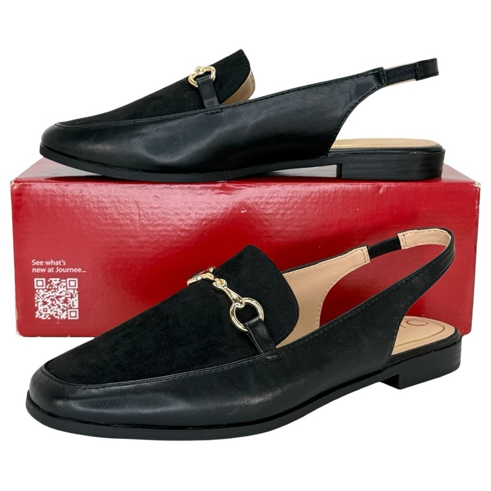 Journee Collection Black Slingback Loafers with Gold Hardware